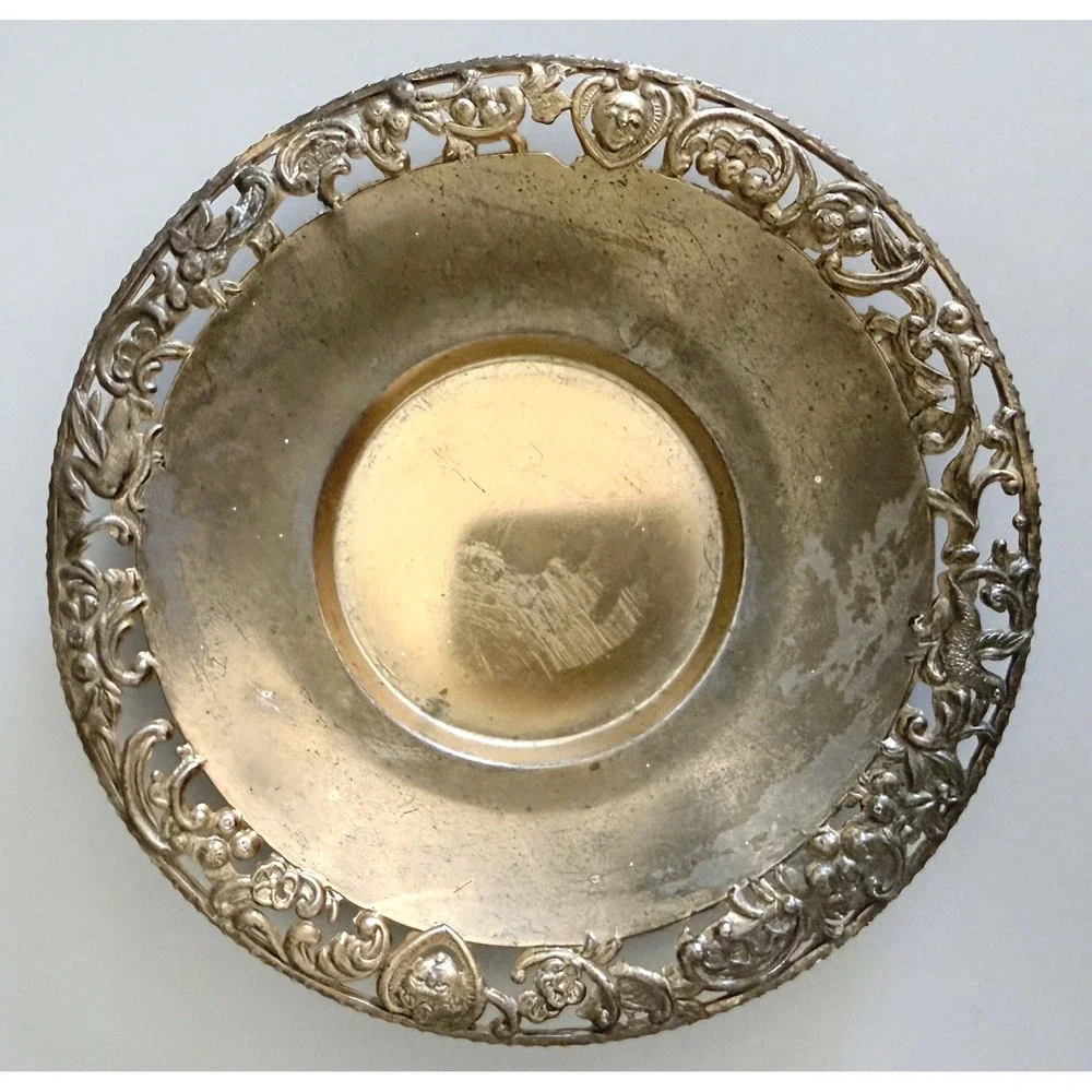 Antique Vienna‑Style Porcelain Cup w/ Ornate Silverplate Holder & Saucer